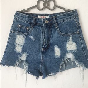 Ripped Blue Denim Shorts